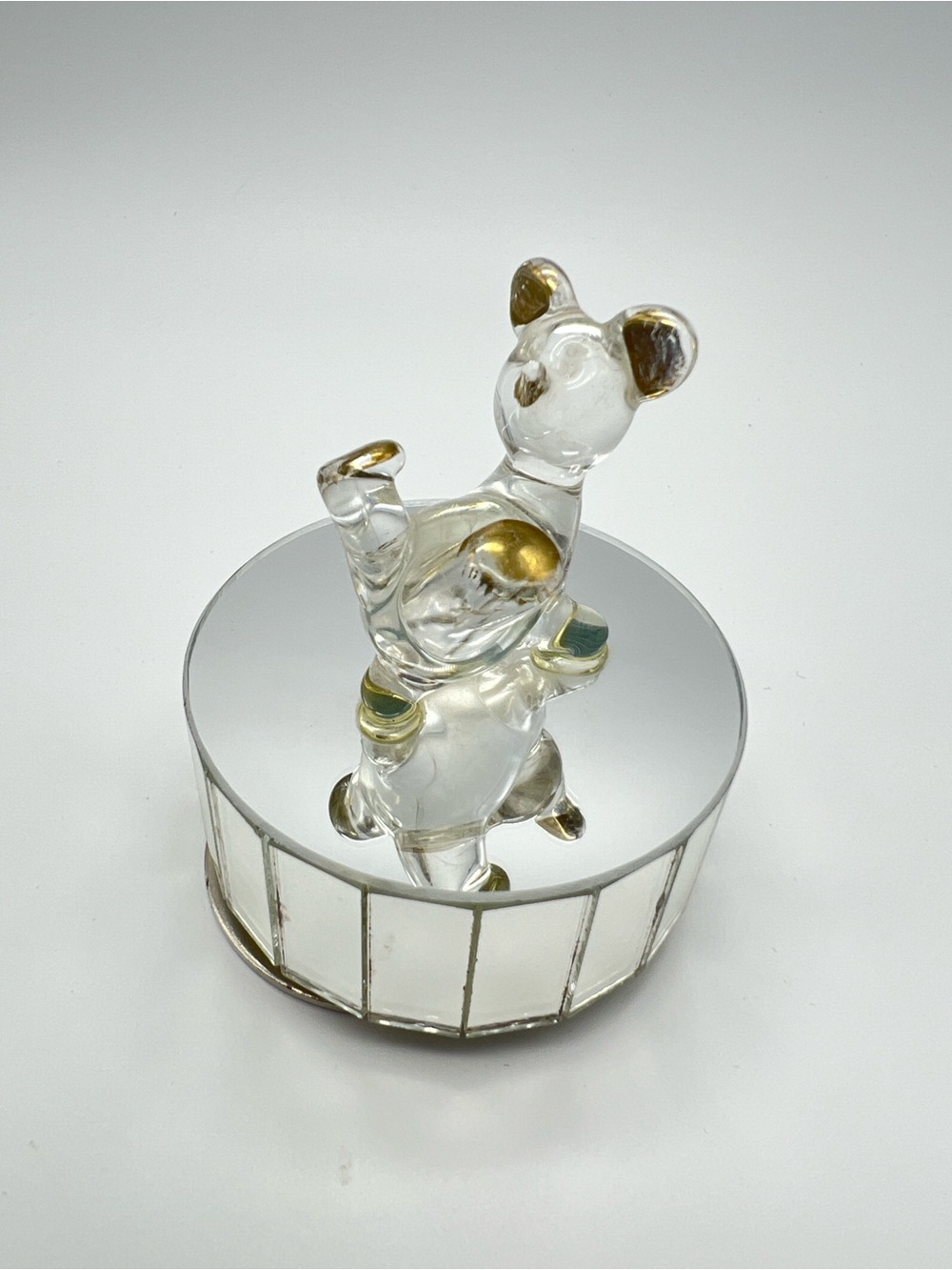 Vintage Japanese Glass Teddy Bear Rotating Music Box
